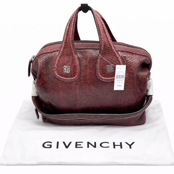 Givenchy Handbags - GIVENCHY BURGUNDY PYTHON NIGHTINGALE SATCHEL MEDIUM BAG RETAIL $5995